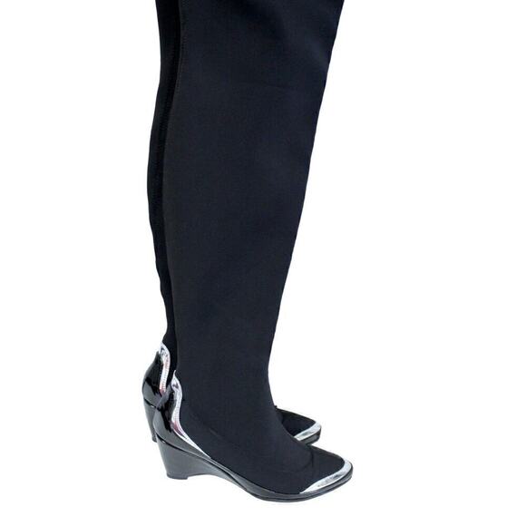 Jady Rose Walk Your Way Boots Contrastive Trim Knee Length Leather Black 8M NWOB - Picture 4 of 9